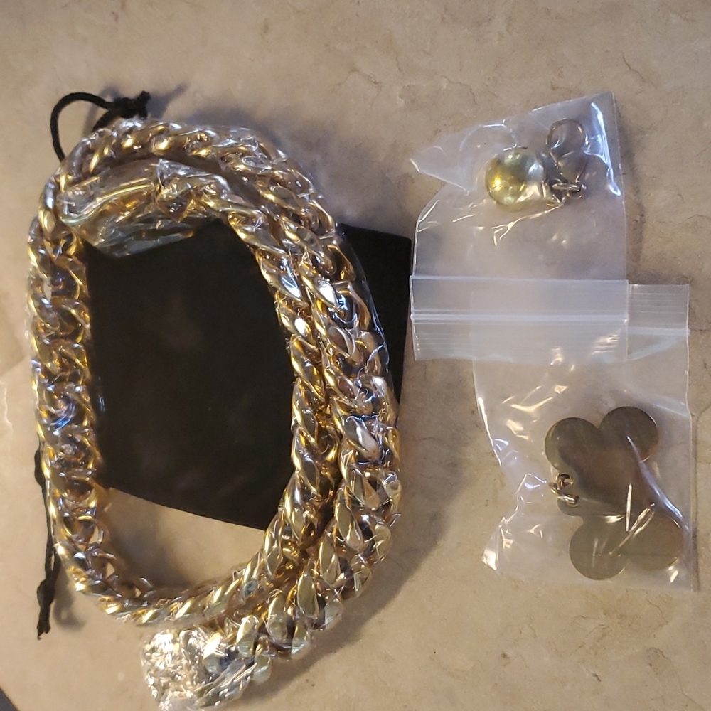 Heavy Duty Dog Collar. Stainless 18k Gold 22"